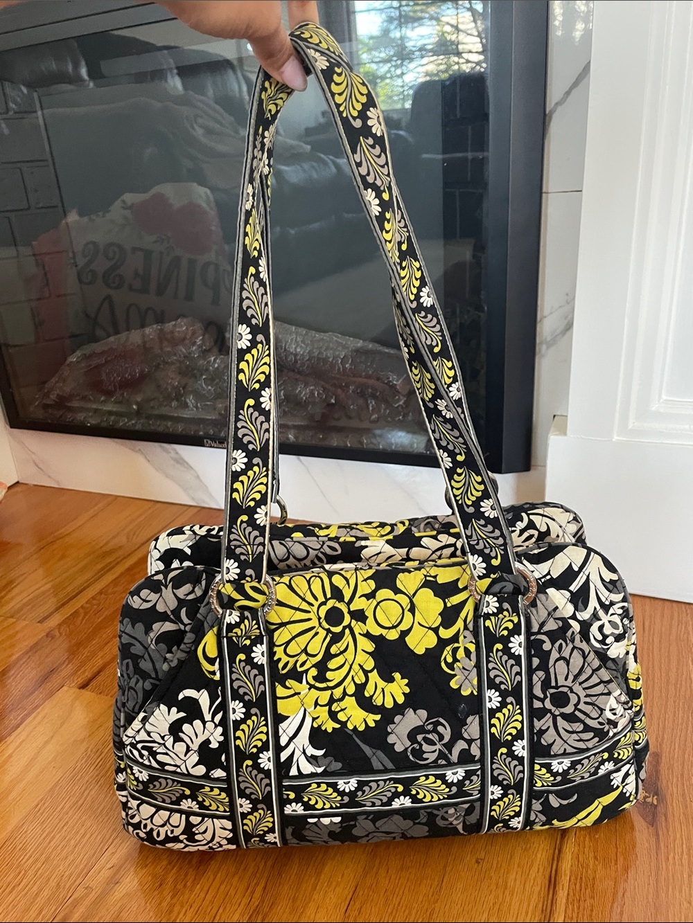 Vera Bradley Black, Yellow & Cream Quilted Floral Shoulder Bag